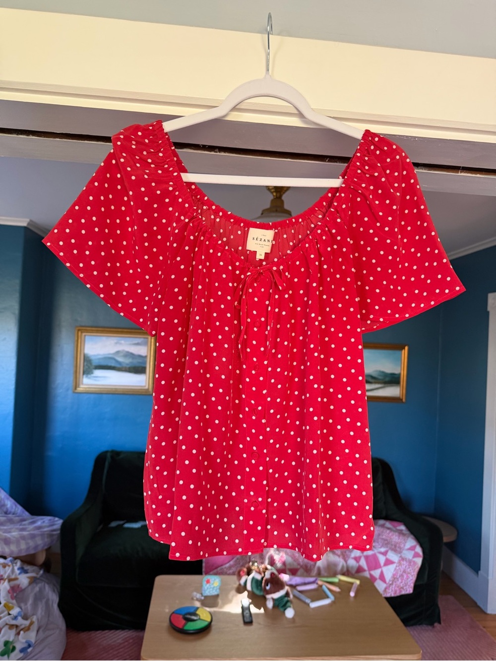 Sezane size 6 nwot Red Polka Dot Peasant Top